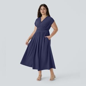 Breezeful V Neck Short Sleeve Pocket Tie Back
Quick Dry Midi Plus Size Dress